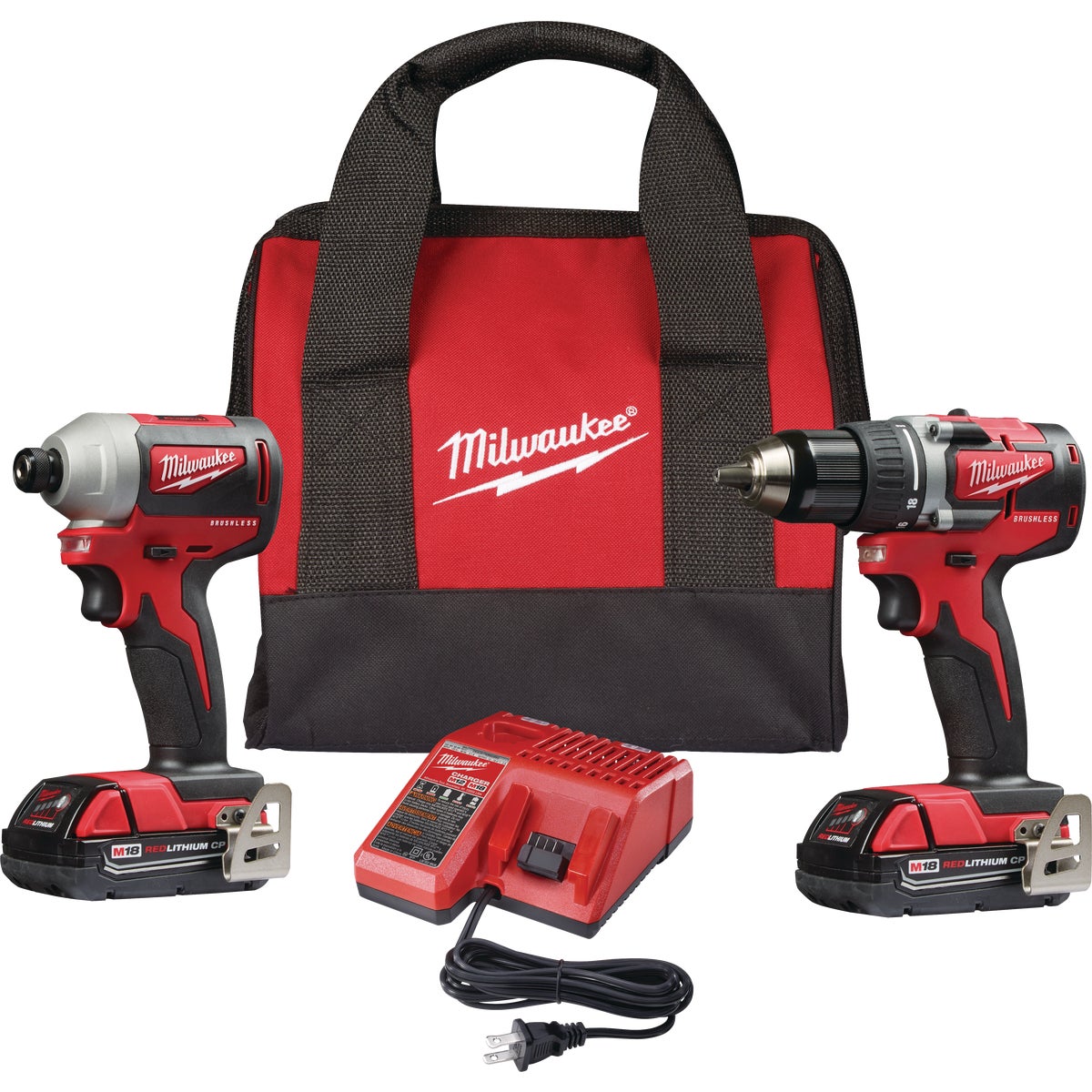 Milwaukee 2-Tool M18 Lithium-Ion Brushless Compact Drill/Driver & Impact Driver Cordless Tool Combo Kit