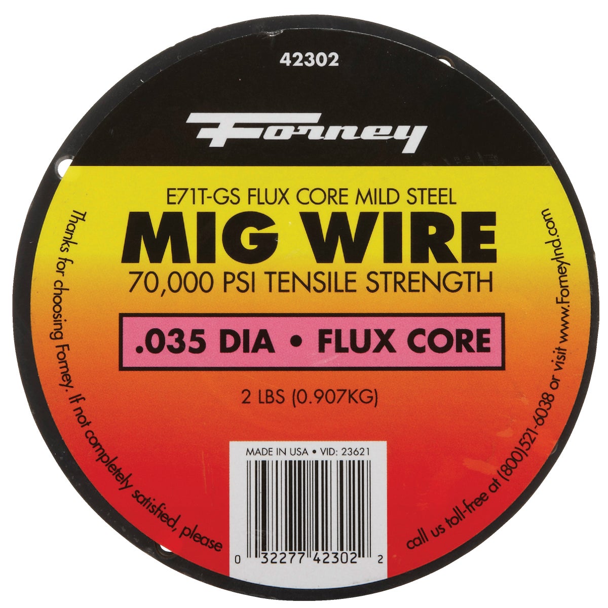 Forney E71T-GS 0.035 In. Flux Core Mild Steel Mig Wire, 2 Lb.