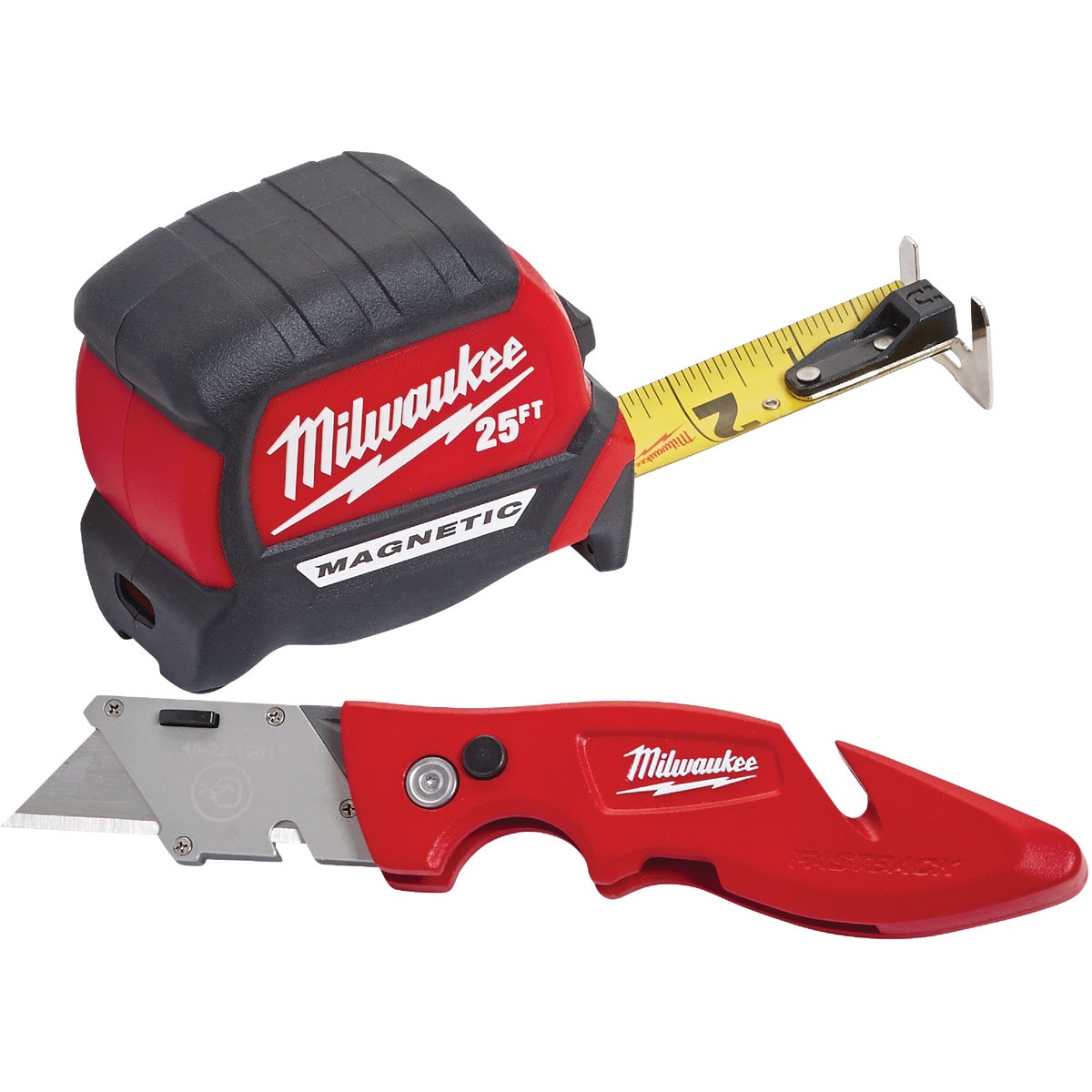 Milwaukee 25 Ft. Compact Magnetic Tape Measure and FASTBACK Utility Knife Combo Tool Set (2-Piece)