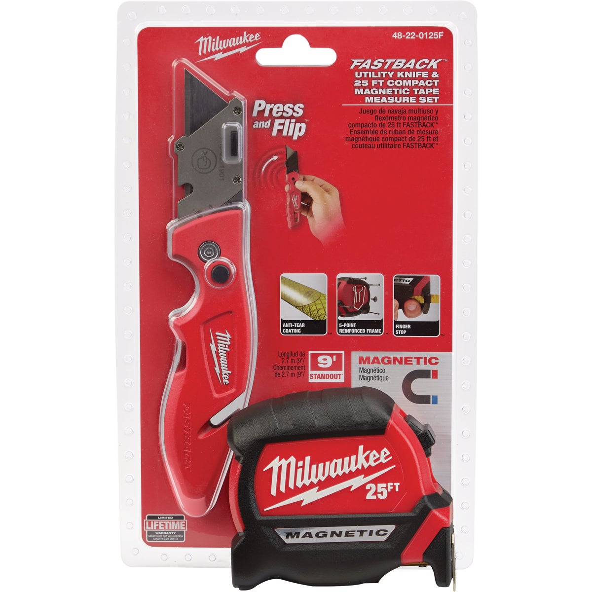 Milwaukee 25 Ft. Compact Magnetic Tape Measure and FASTBACK Utility Knife Combo Tool Set (2-Piece)