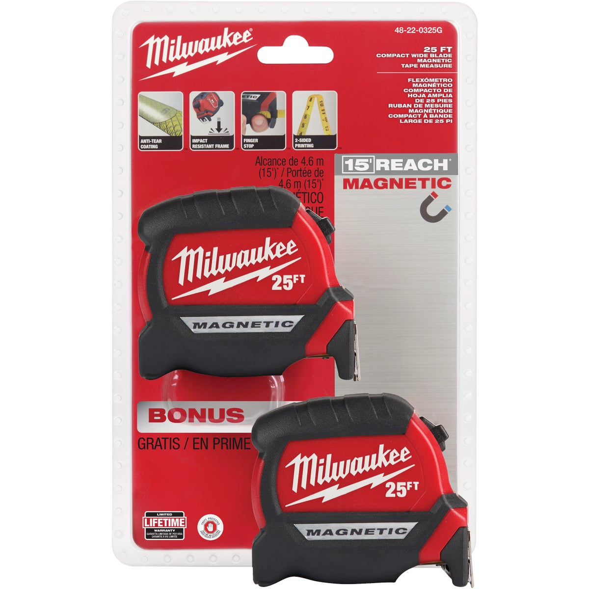 Milwaukee 25 Ft. Compact Wide Blade Magnetic Tape Measure Bonus Pack (2-Pack)