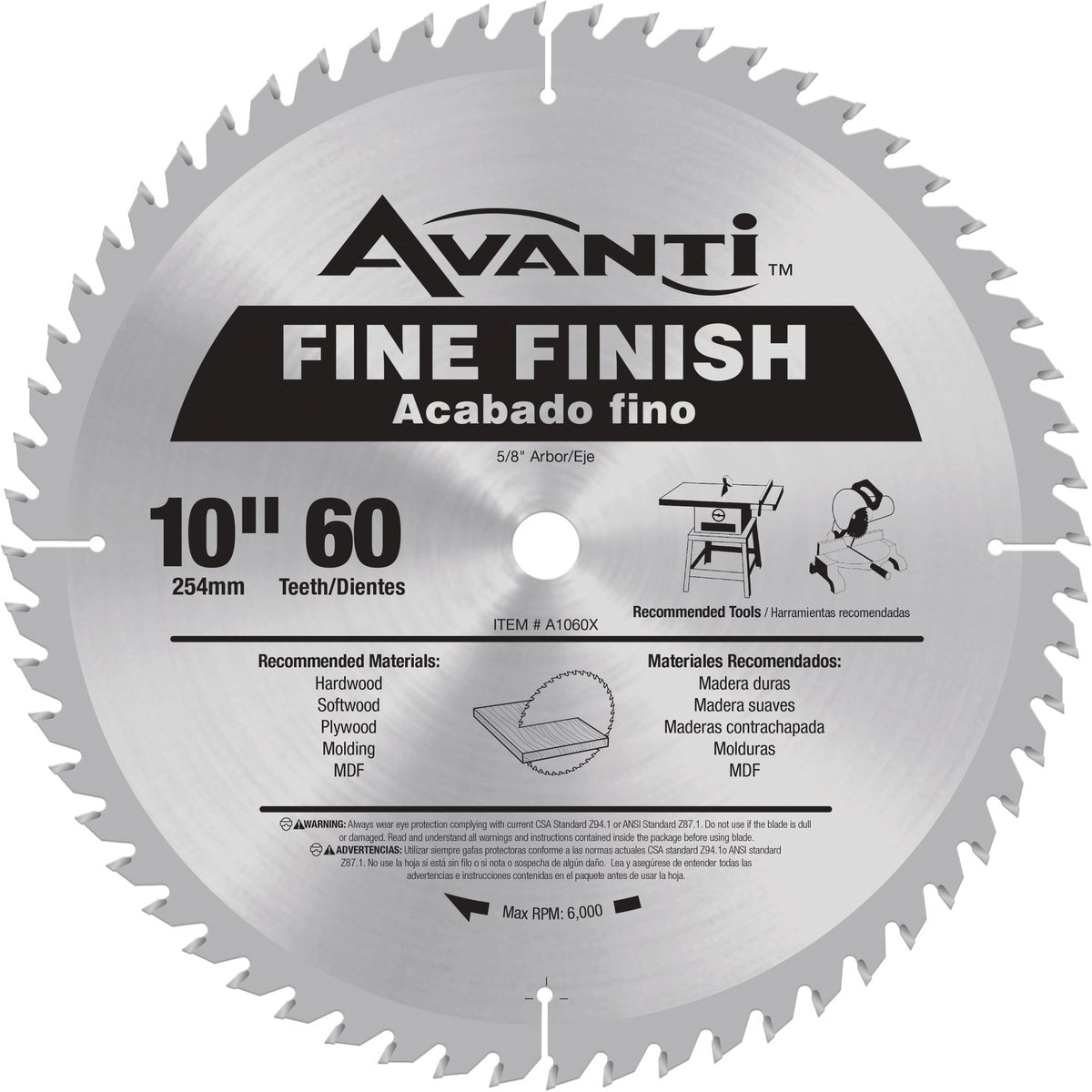 Avanti 10 In. 60-Tooth Fine Finish Circular Saw Blade