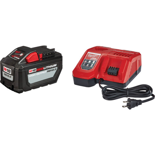 Milwaukee M18 REDLITHIUM High Output 18 Volt Lithium-Ion 12.0 Ah Tool Battery w/M18 & M12 Rapid Charger