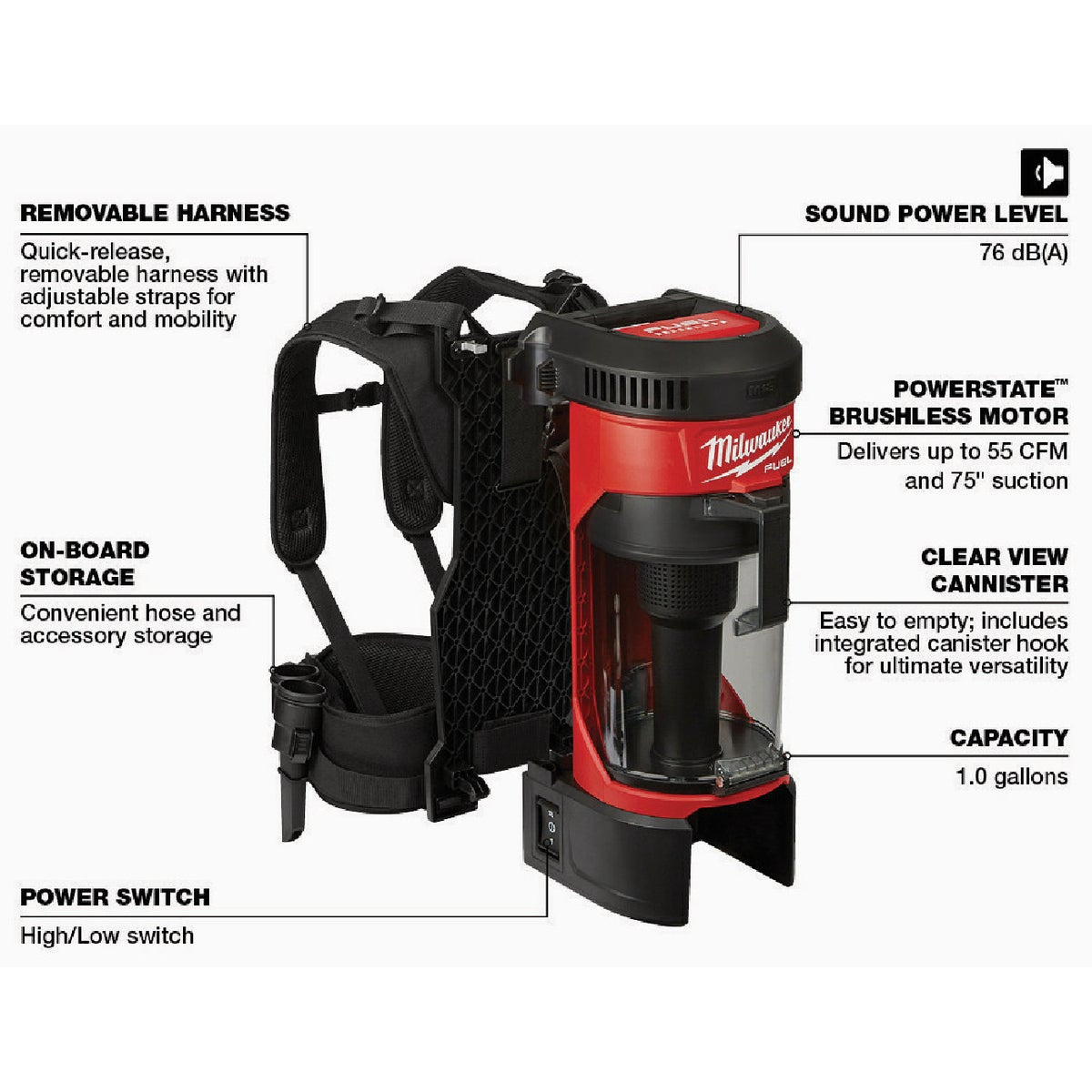 Milwaukee M18 FUEL 18 Volt Lithium-Ion Brushless Cordless 1 Gal. 3-In-1 Backpack Vacuum (Bare Tool)