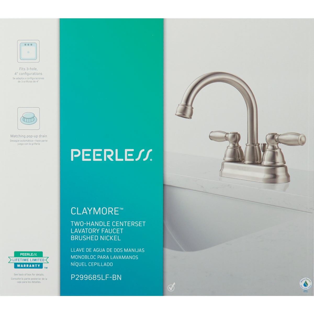 Peerless Claymore Brushed Nickel 2-Handle Lever 4 In. Centerset Hi-Arc Bathroom Faucet with Pop-Up