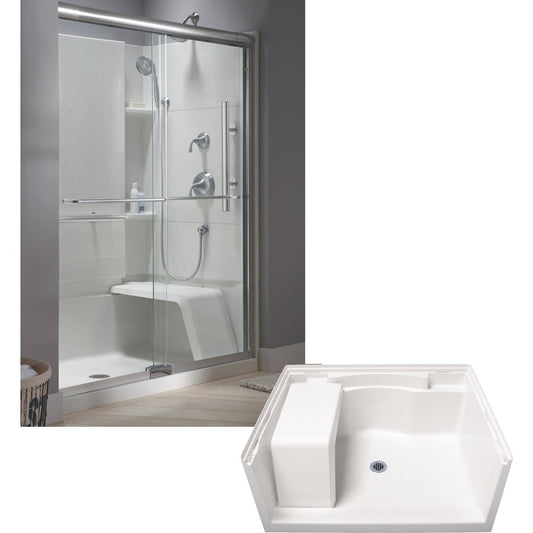 Sterling Accord 48 In. W x 36 In. D Center Drain Seated Shower Floor & Base in White