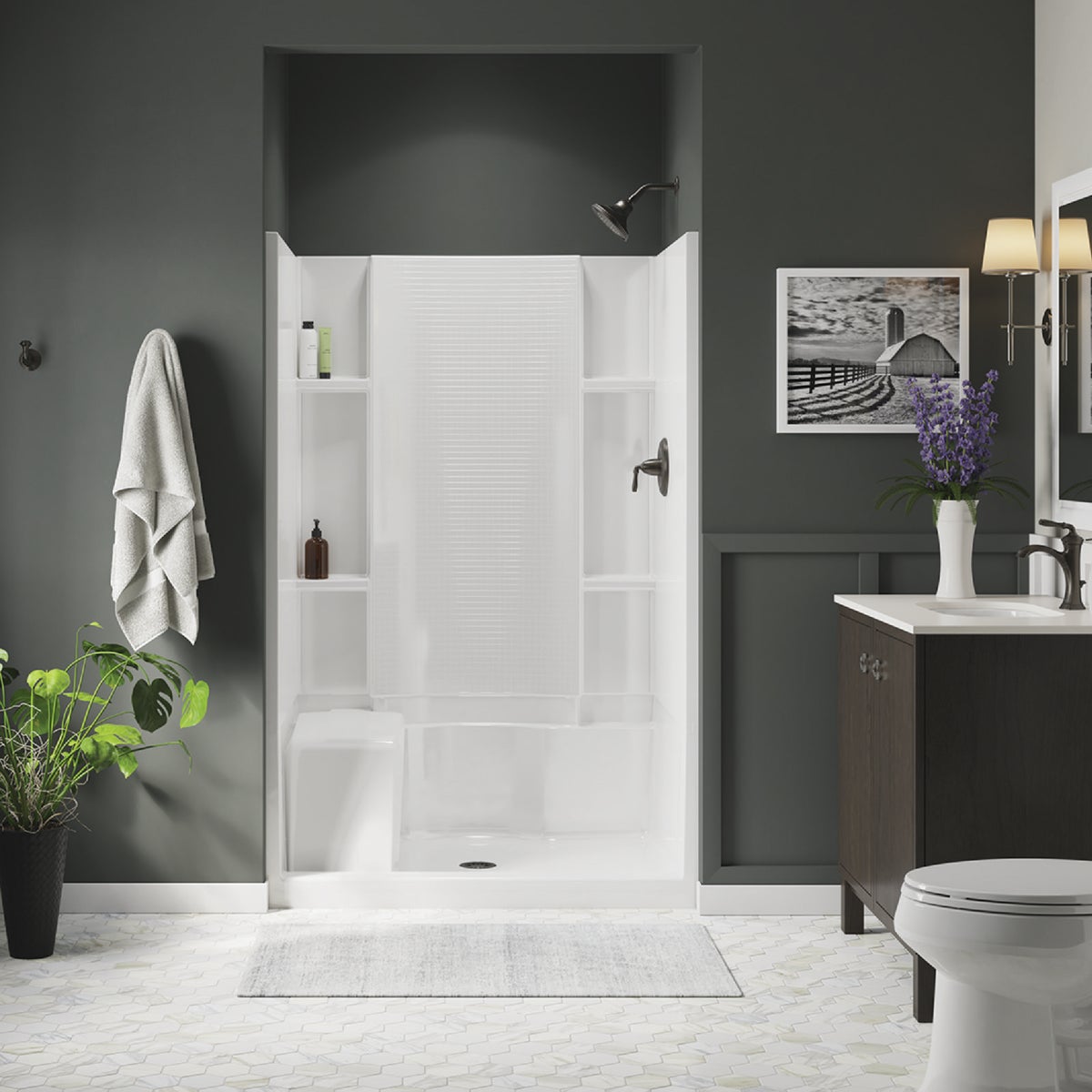 Sterling Accord 48 In. W x 36 In. D Center Drain Seated Shower Floor & Base in White