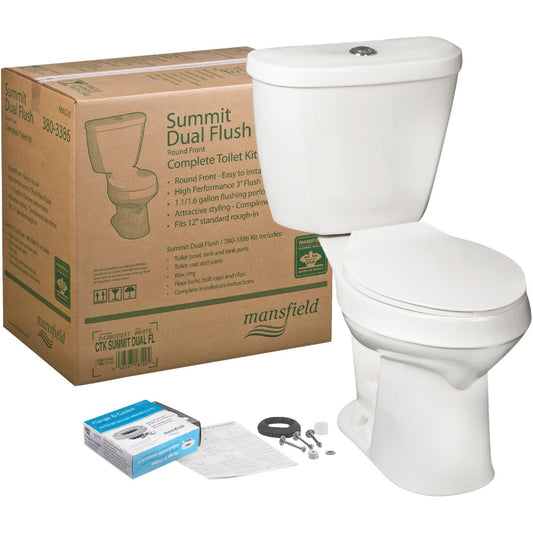 Mansfield Summit White Round Bowl 1.1 or 1.6 GPF Water Saving Dual Flush Toilet Kit