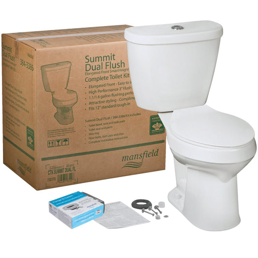 Mansfield Summit SmartHeight White Elongated Bowl 1.1 or 1.6 GPF Dual Flush Toilet Kit