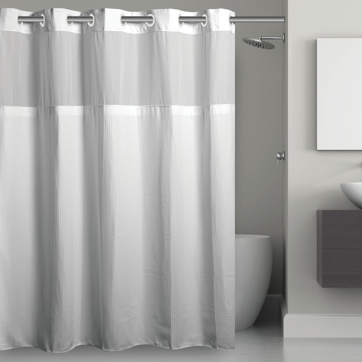 SureFit 71 In. x 74 In. Solid White Microfiber Hookless Shower Curtain with PEVA Liner