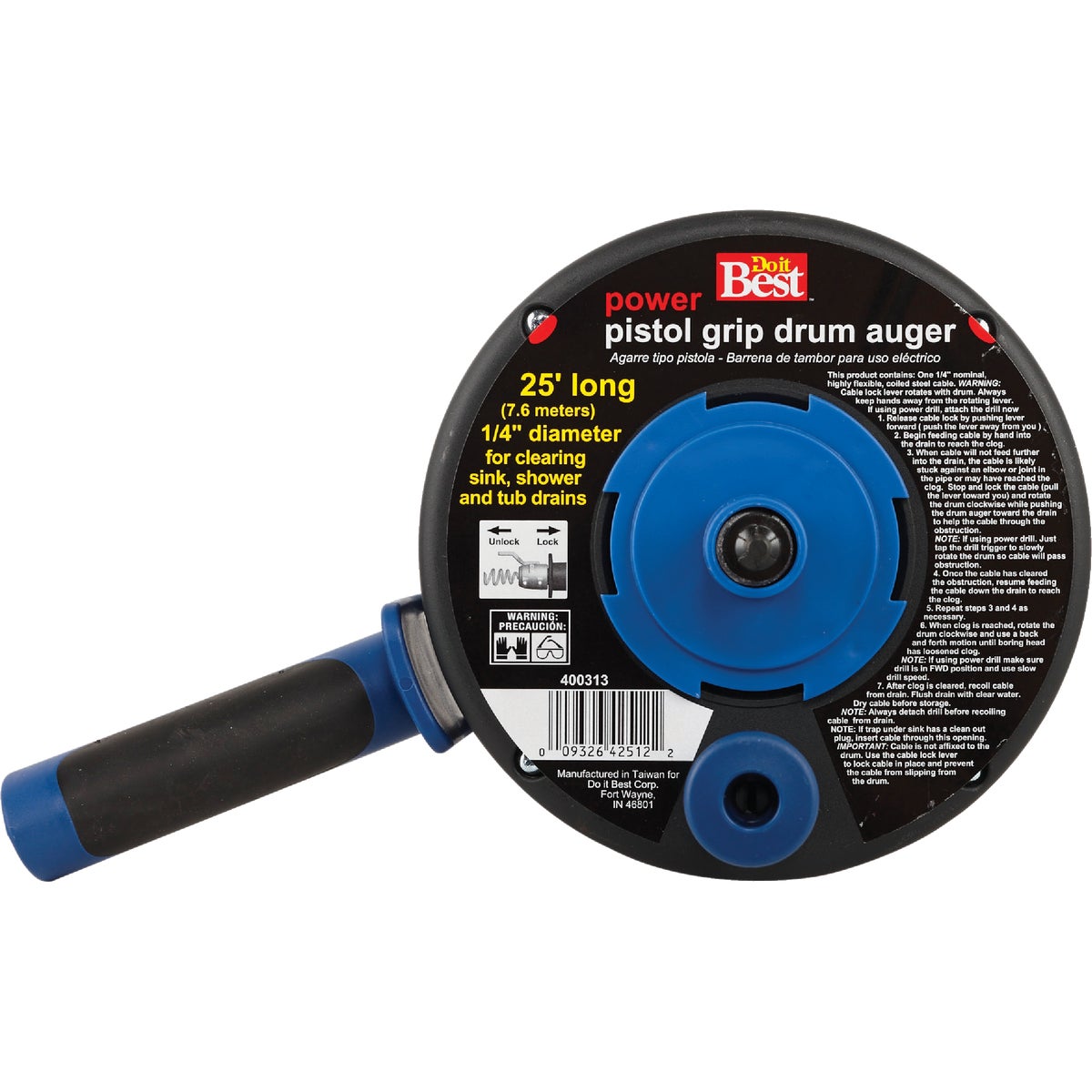 Do it Best 1/4 In. x 25 Ft. Polymer Drum Drain Auger