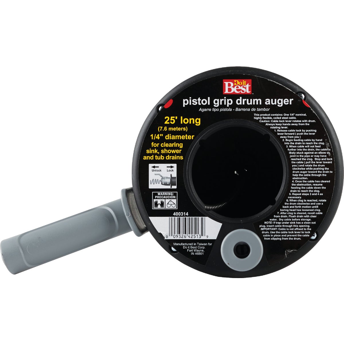 Do it Best 1/4 In. x 25 Ft. Polymer Drum Drain Auger