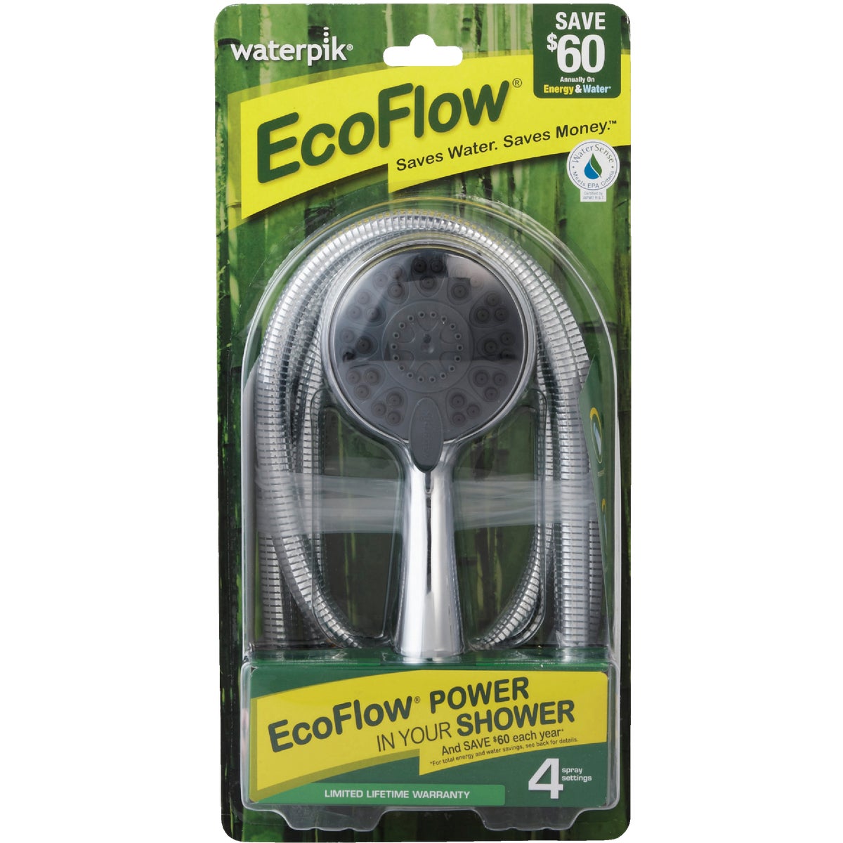 Waterpik EcoFlow 4-Spray 1.8 GPM Handheld Shower, Chrome