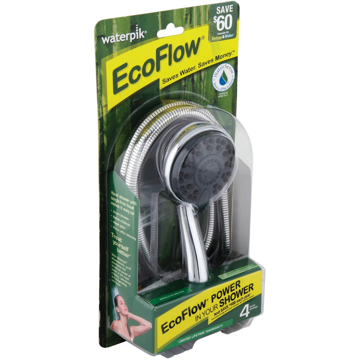 Waterpik EcoFlow 4-Spray 1.8 GPM Handheld Shower, Chrome