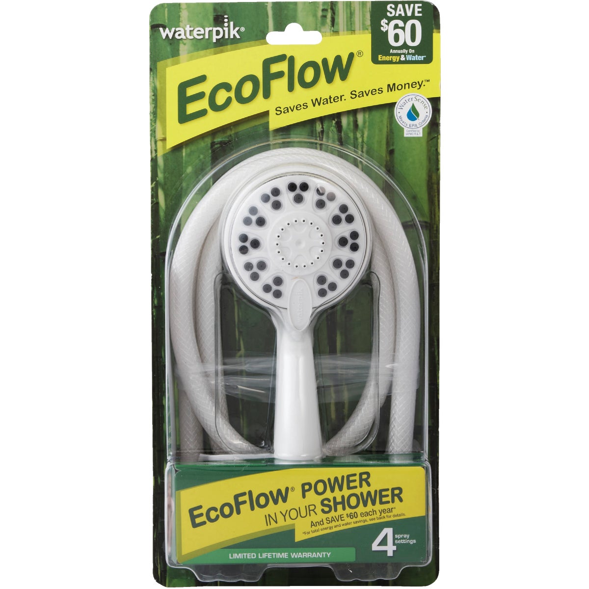 Waterpik EcoFlow 4-Spray 1.8 GPM Handheld Shower, White