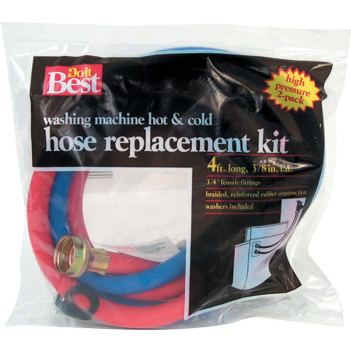 Do it Best 3/8 In. x 4 Ft. ReReinforced EPDM Rubber Washing Machine Hose (2-Pack)