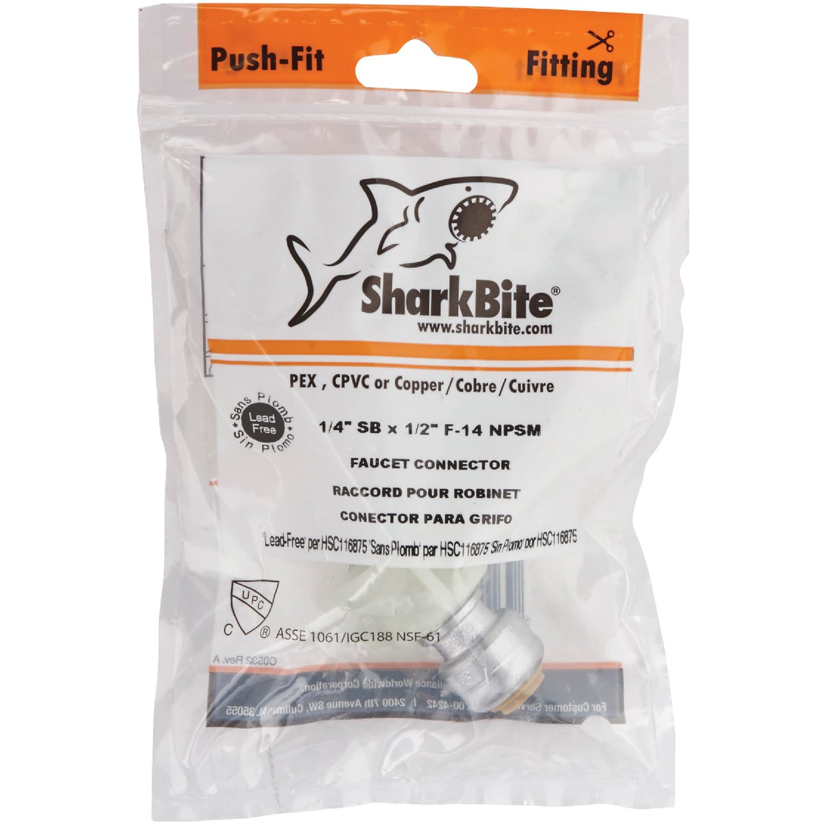 SharkBite 1/4 In. x 1/2 In. Push-to-Connect Brass Faucet Adapter