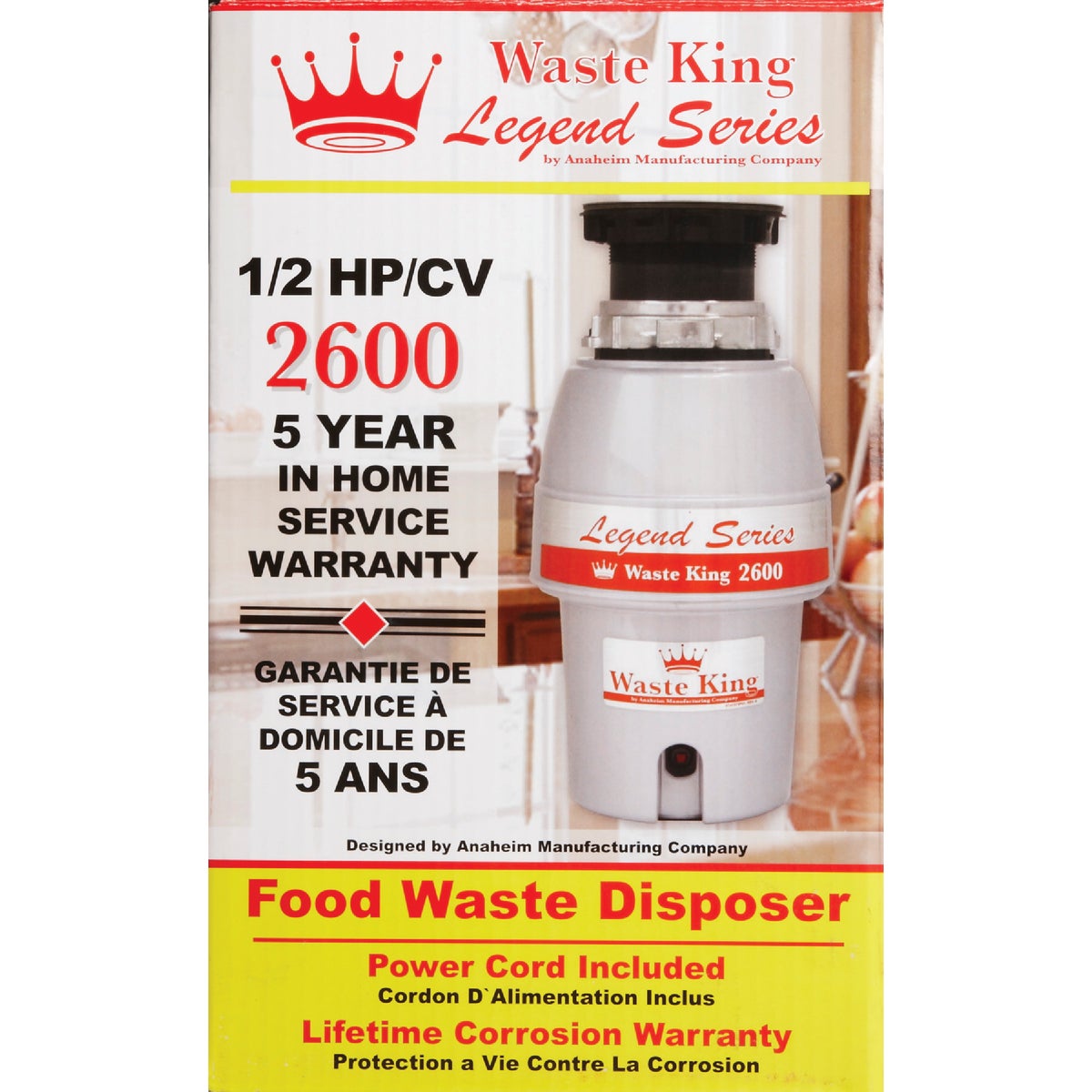 Waste King 1/2 HP Garbage Disposer, 5 Year Warranty