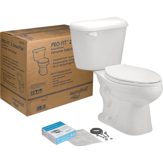 Mansfield Pro-Fit 2-128 White Elongated Bowl 1.28 GPF Complete Toilet