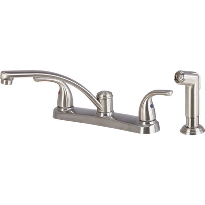 Home Impressions Dual Handle Metal Lever Kitchen Faucet with Side Spray, Brushed Nickel