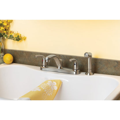 Home Impressions Dual Handle Metal Lever Kitchen Faucet with Side Spray, Brushed Nickel
