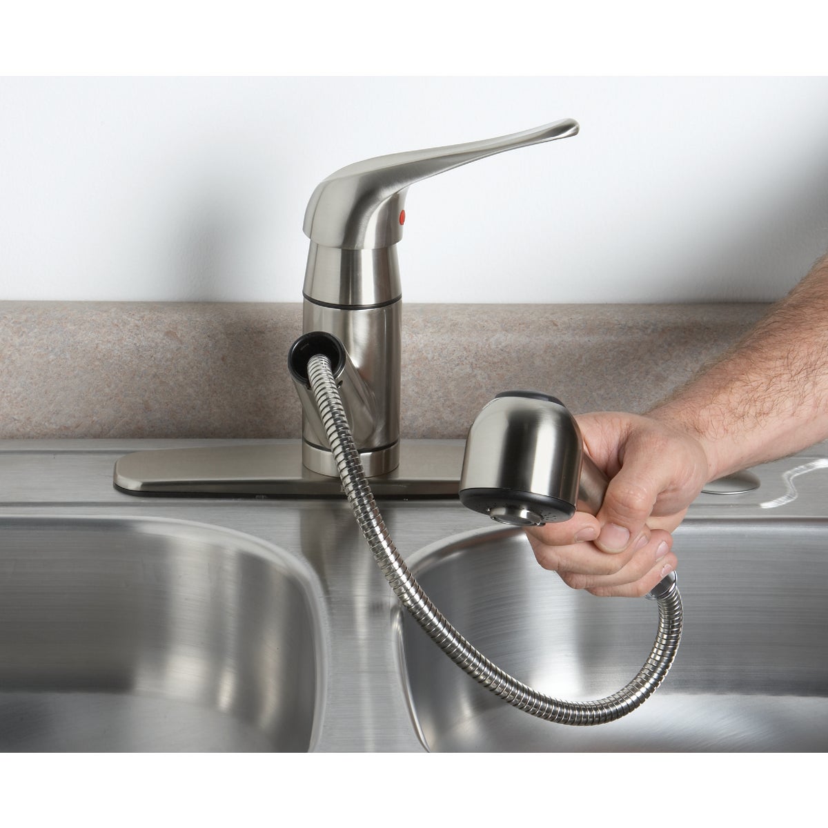 Home Impressions Single Handle Lever Pull-Out Kitchen Faucet, Brushed Nickel