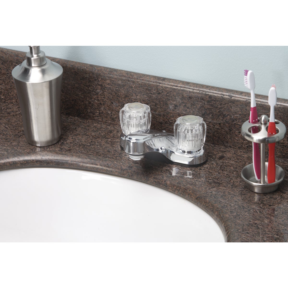 Home Impressions Chrome 2-Handle Knob 4 In. Centerset Non-Metallic Bathroom Faucet