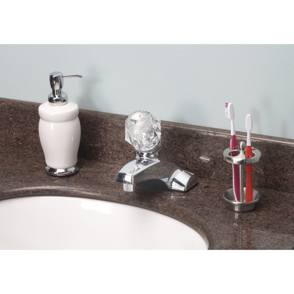 Home Impressions Chrome 1-Handle Knob 4 In. Centerset Non-Metallic Bathroom Faucet