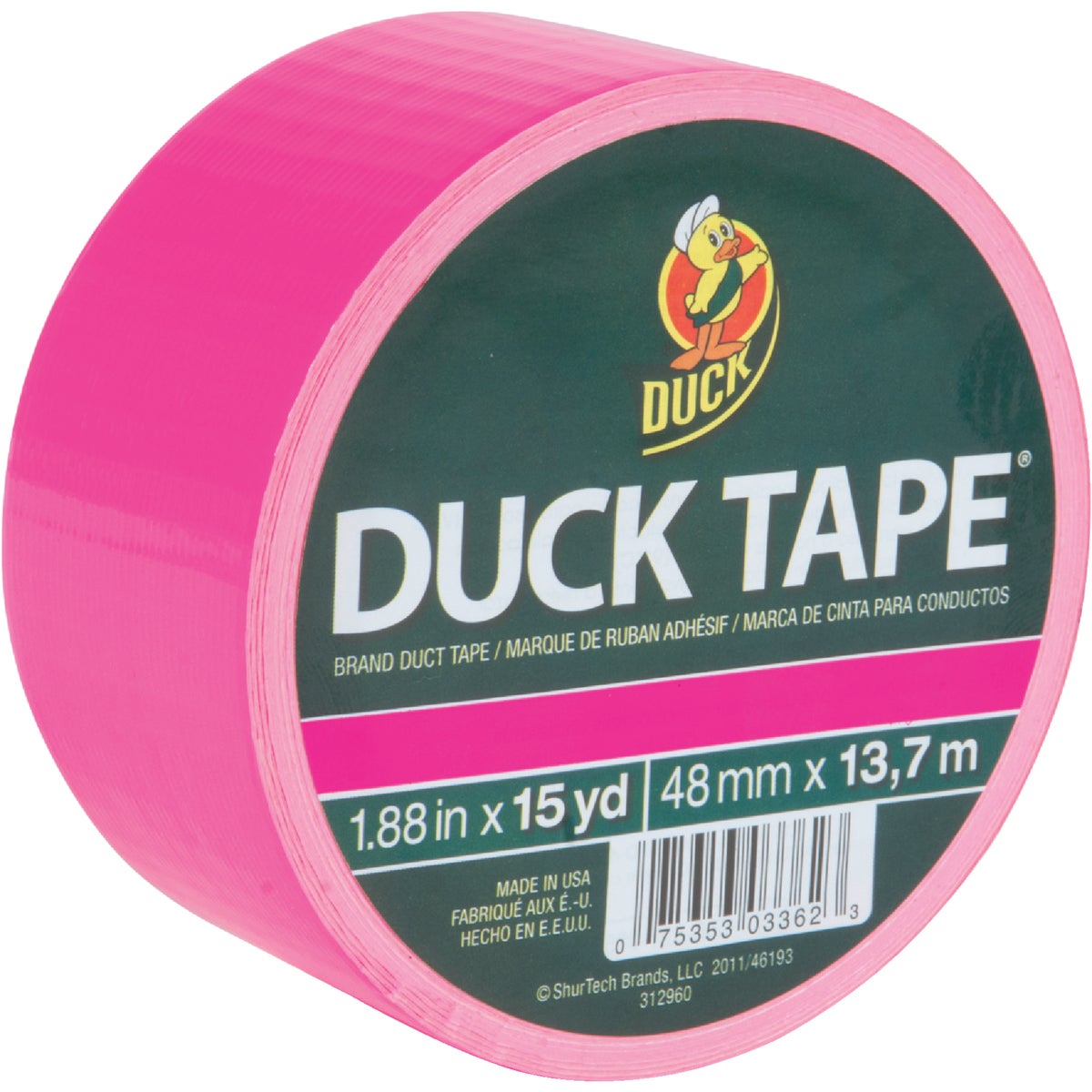 Duck Tape 1.88 In. x 15 Yd. Colored Duct Tape, Neon Pink