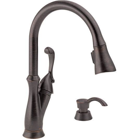 Delta Arabella Single Handle Lever Pull-Down Kitchen Faucet with Soap Dispenser, Venetian Bronze