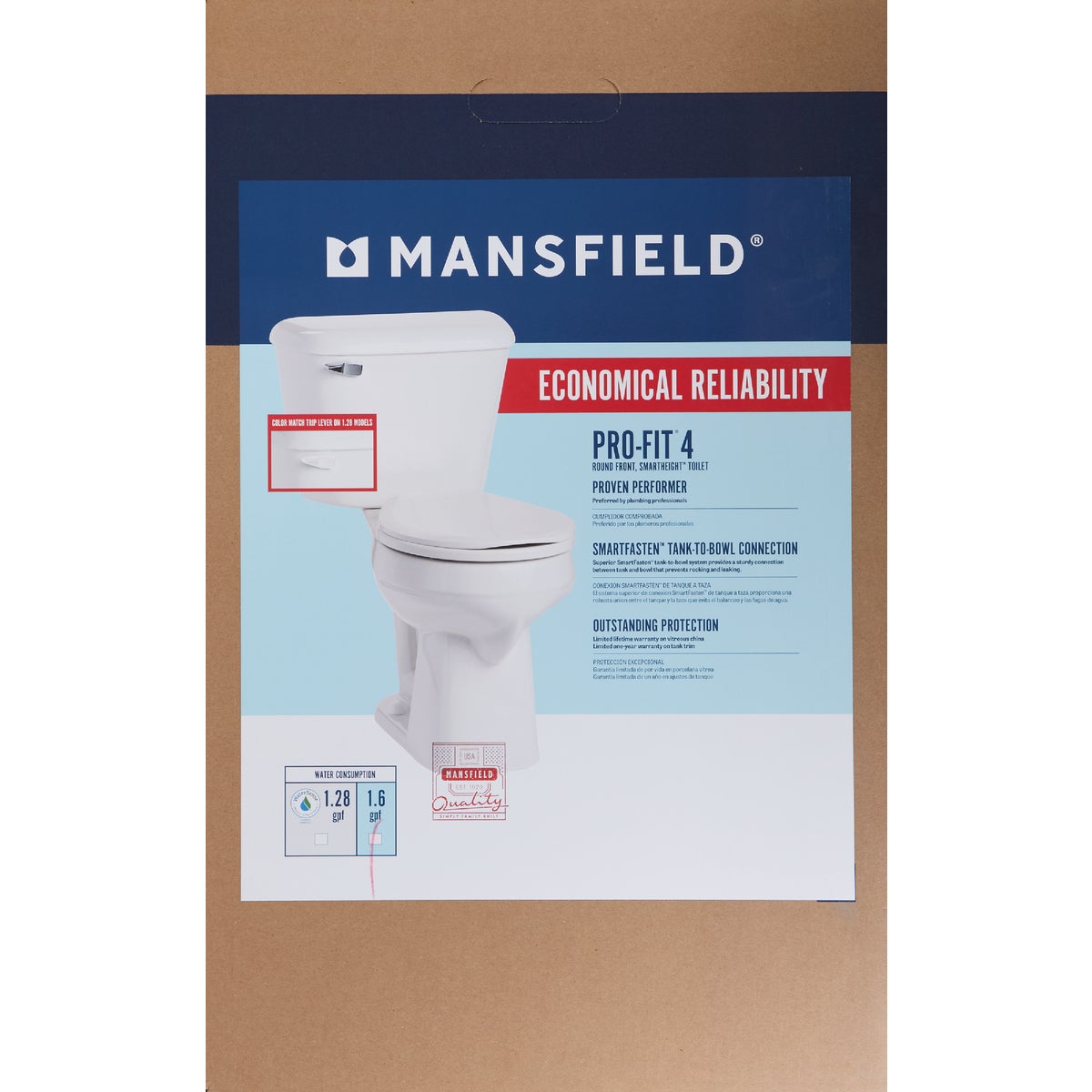 Mansfield Pro-Fit 4 SmartHeight White Round Bowl 1.6 GPF Complete Toilet