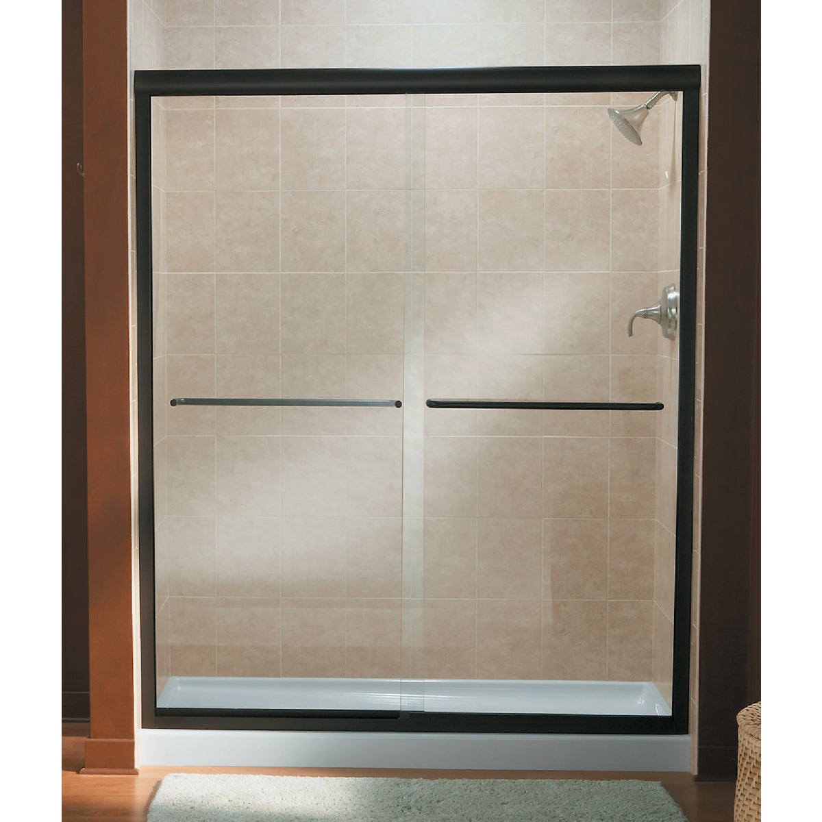 Sterling Finesse 47-5/8 In. W. X 70-1/16 In. H. Bronze Frameless Clear Sliding Shower Door