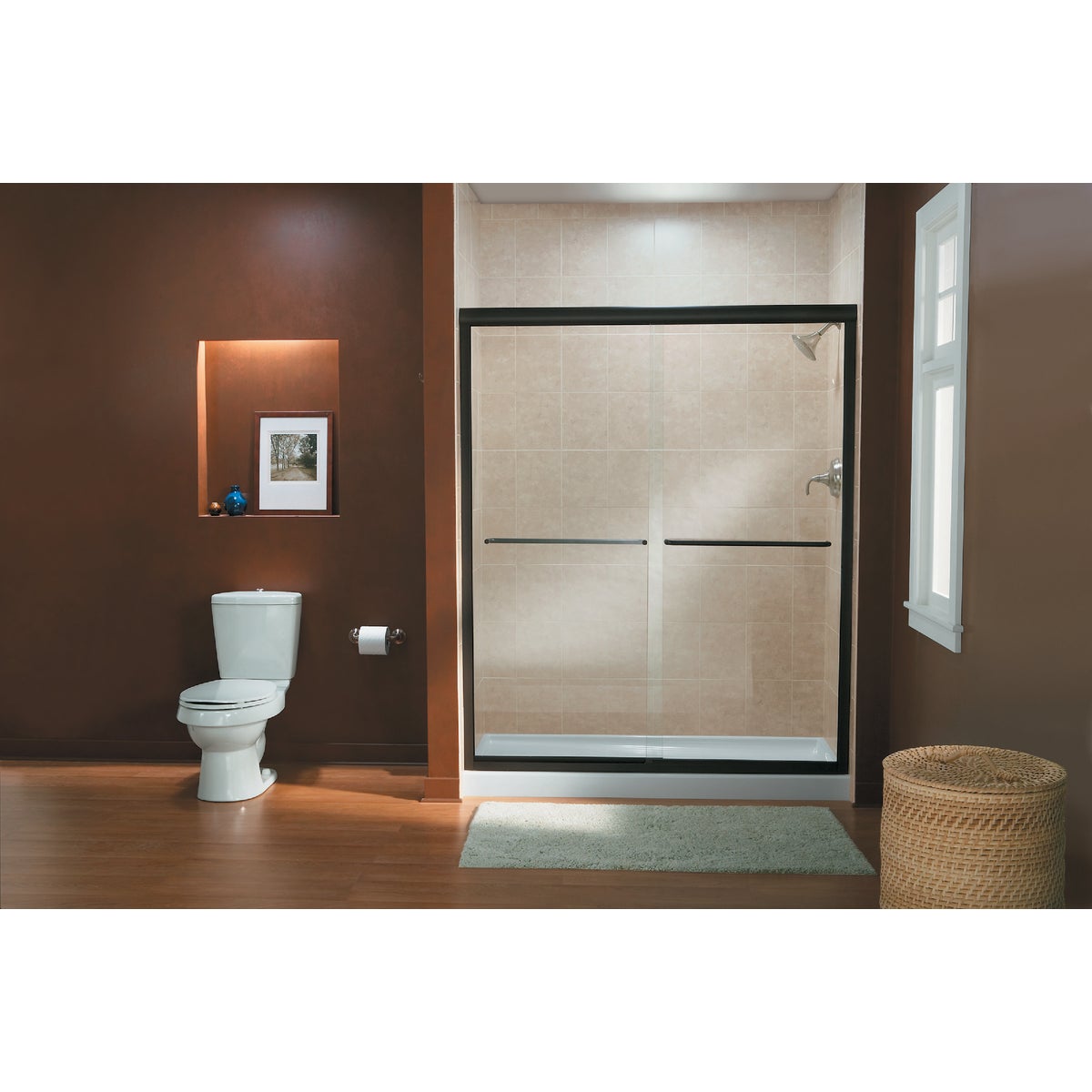 Sterling Finesse 47-5/8 In. W. X 70-1/16 In. H. Bronze Frameless Clear Sliding Shower Door