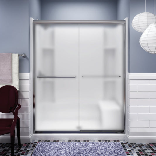 Sterling Finesse 59-5/8 In. W. X 70-1/16 In. H. Chrome Frameless Frosted Glass Sliding Shower Door