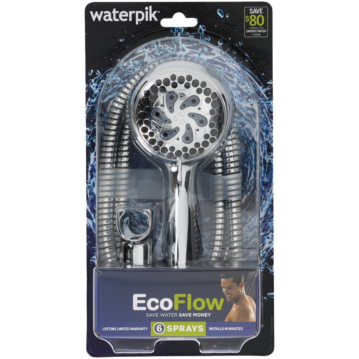 Waterpik EcoFlow 6-Spray 1.8 GPM Handheld Shower, Chrome