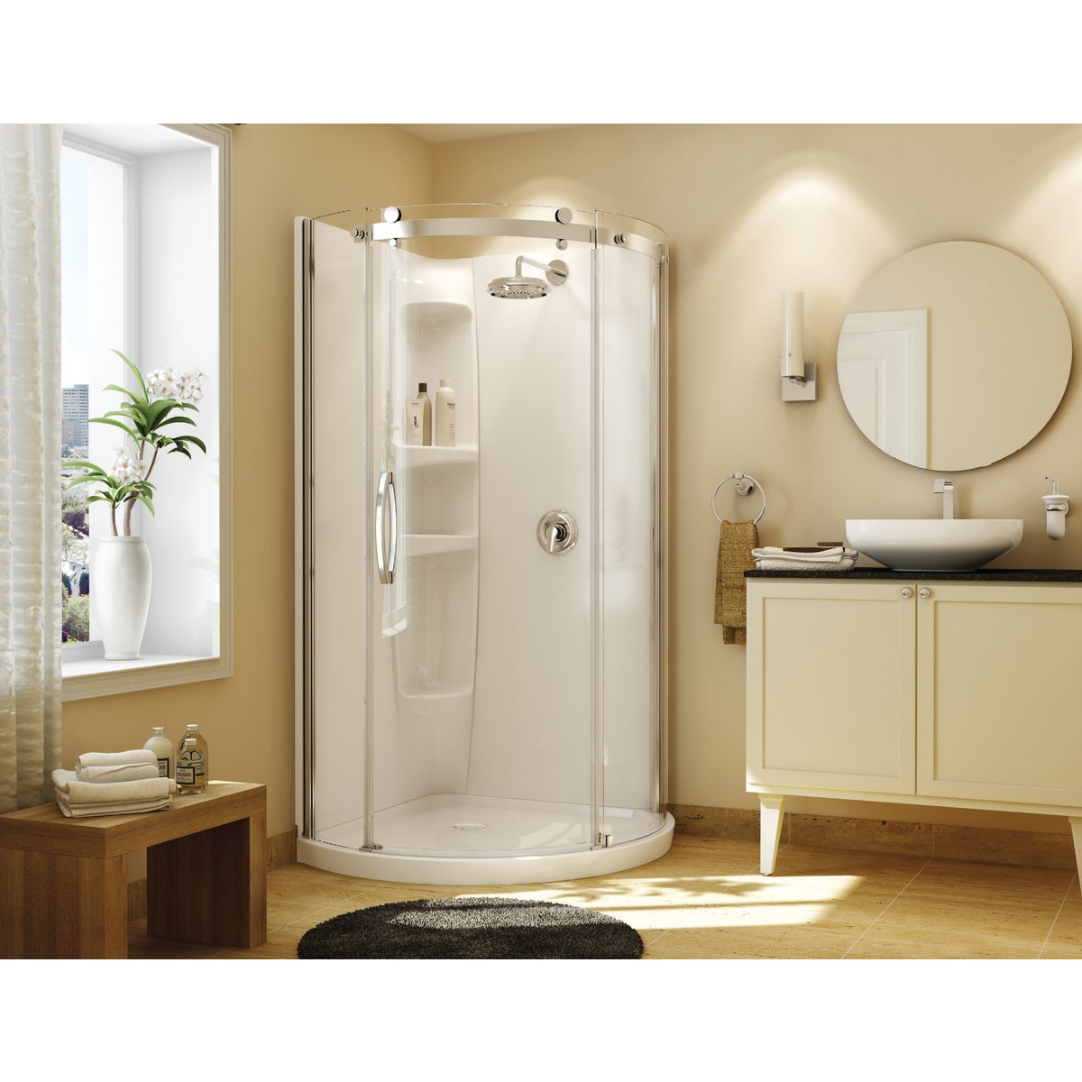 Maax Olympia 39 In. W x 71-3/4 In. H Chrome Framed Clear Glass Corner Shower Door w/Base