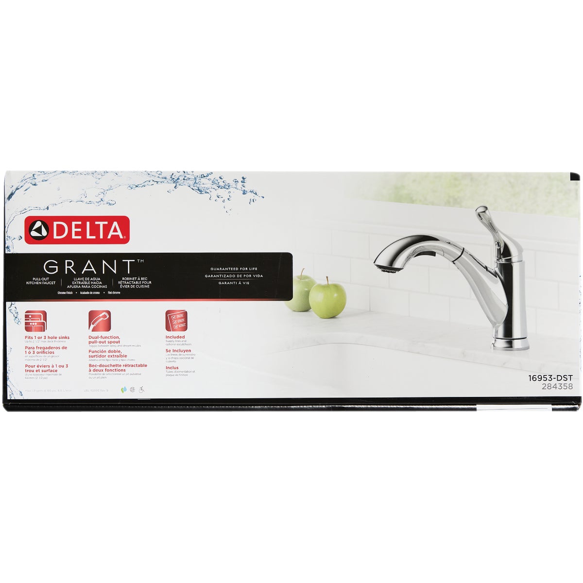 Delta Grant Single Handle Lever Pull-Out Kitchen Faucet, Chrome