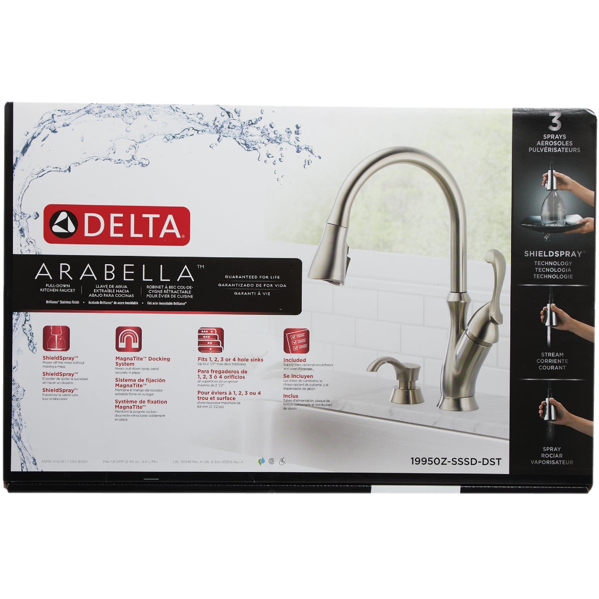 Delta Arabella Single Handle Lever Pull-Down Kitchen Faucet with Soap Dispenser, Brushed Nickel