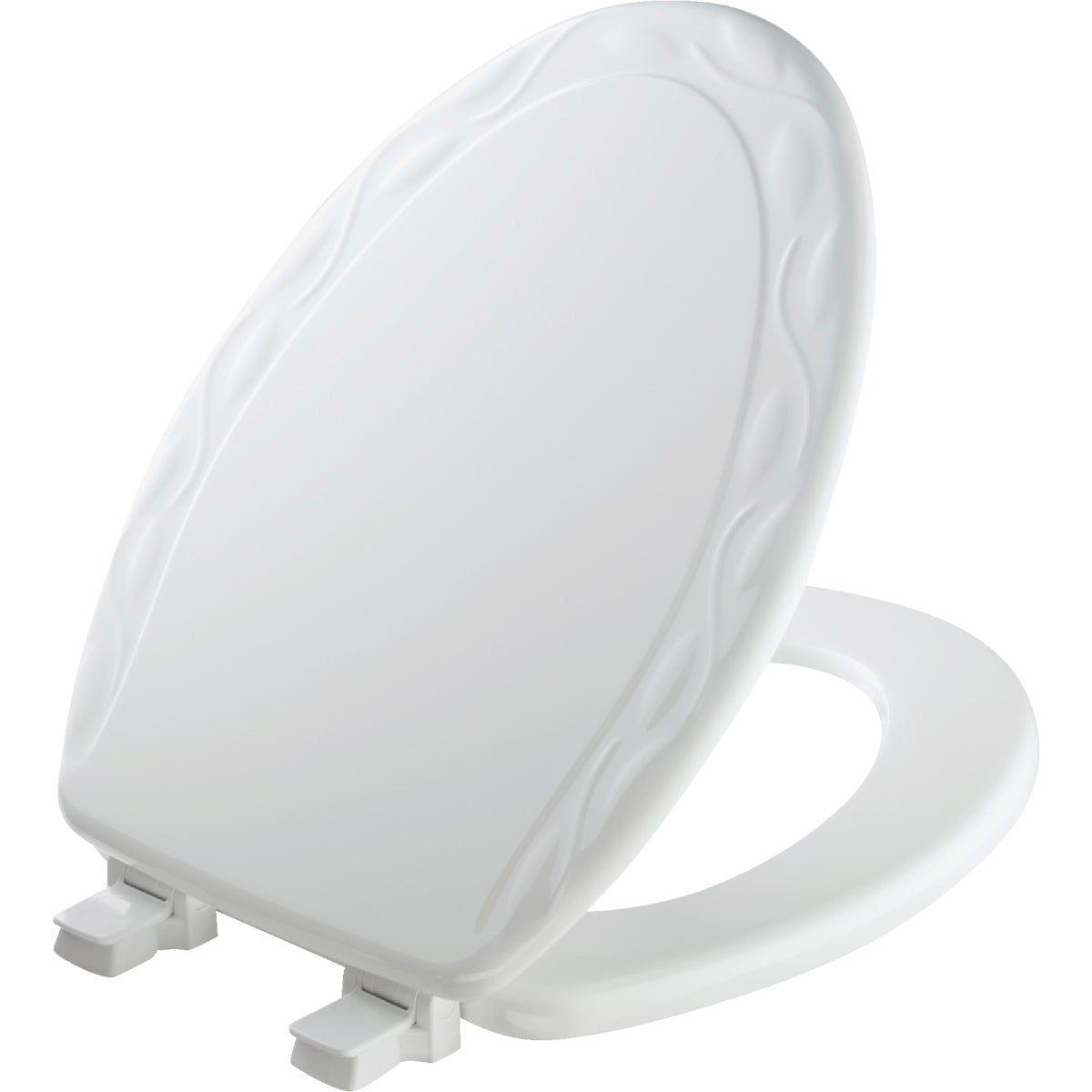 Mayfair Elongated Closed Front Ivy Design White Wood Toilet Seat