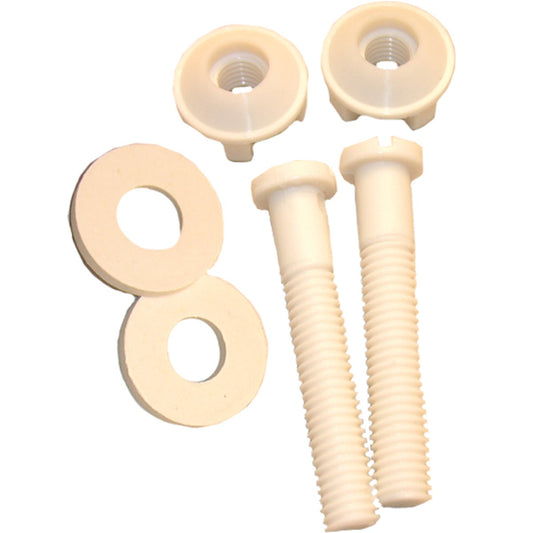 Lasco 3/8" x 2-1/4" White Plastic Toilet Seat Bolt, Includes Nuts and Washers