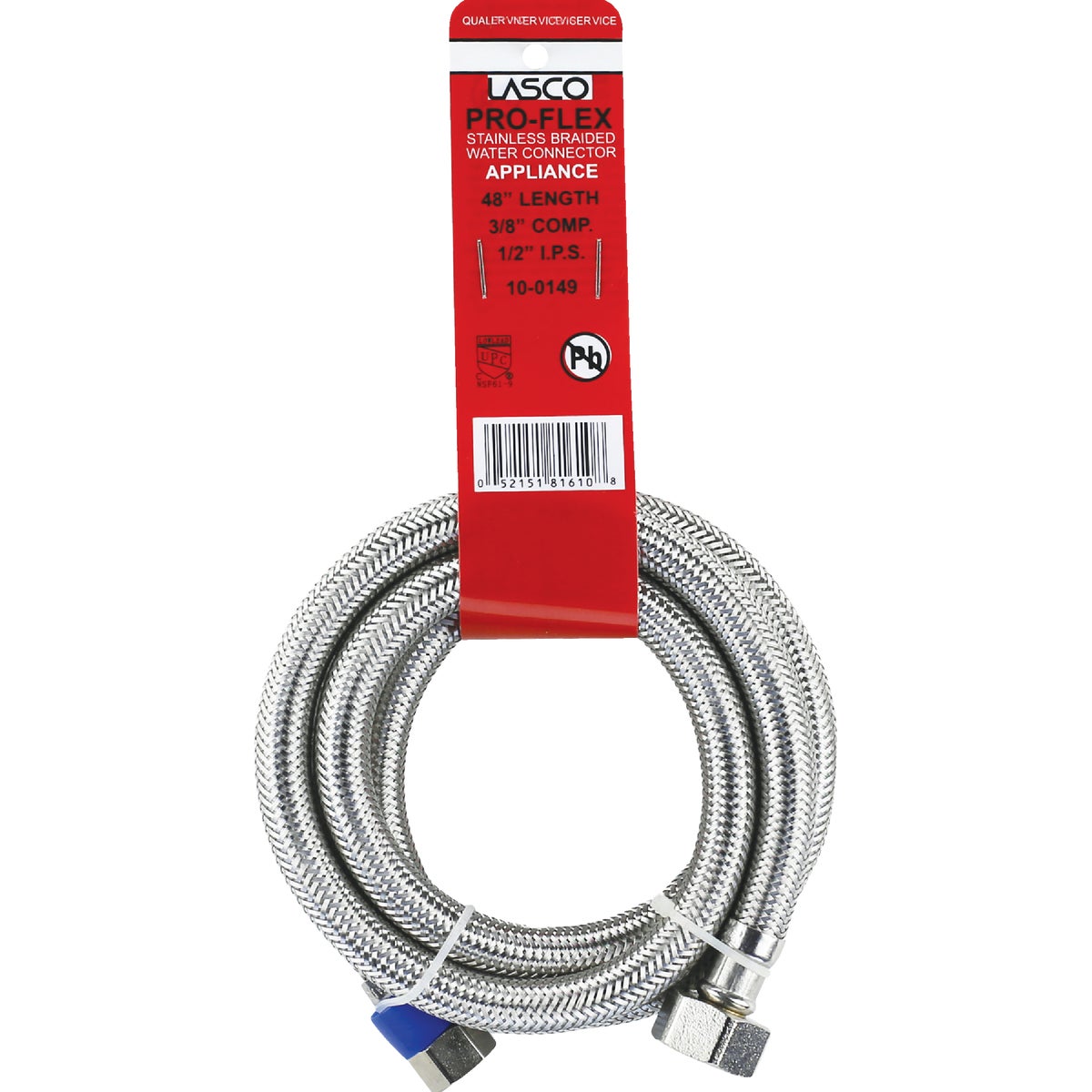 Lasco 3/8 In. C x 1/2 In. FIP x 48 In. L Stainless Steel Braided Supply Faucet Connector