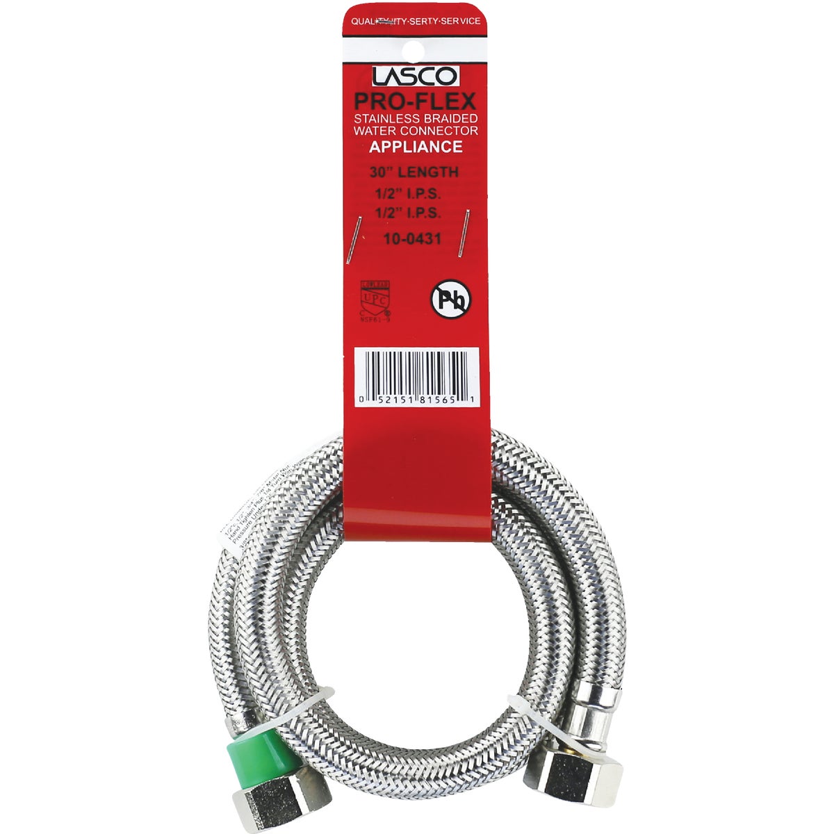 Lasco 1/2 In. IPS x 1/2 In. IPS x 30 In. L Braided Stainless Steel Flex Line Faucet Connector