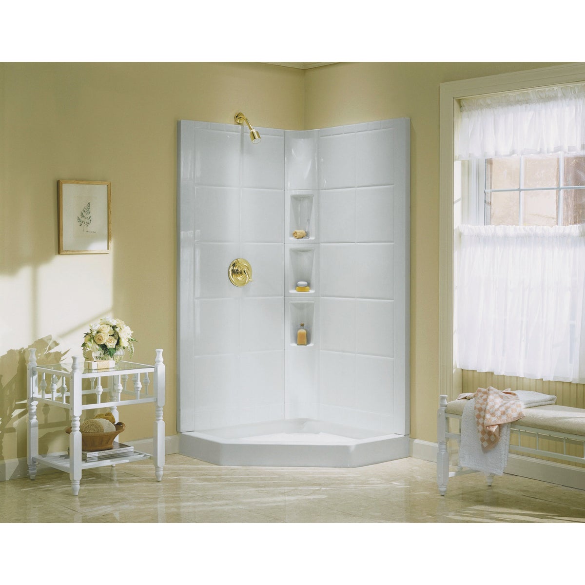 Sterling Intrigue 39 In. W x 39 In. D Center Drain Neo-Angle Shower Floor & Base in White