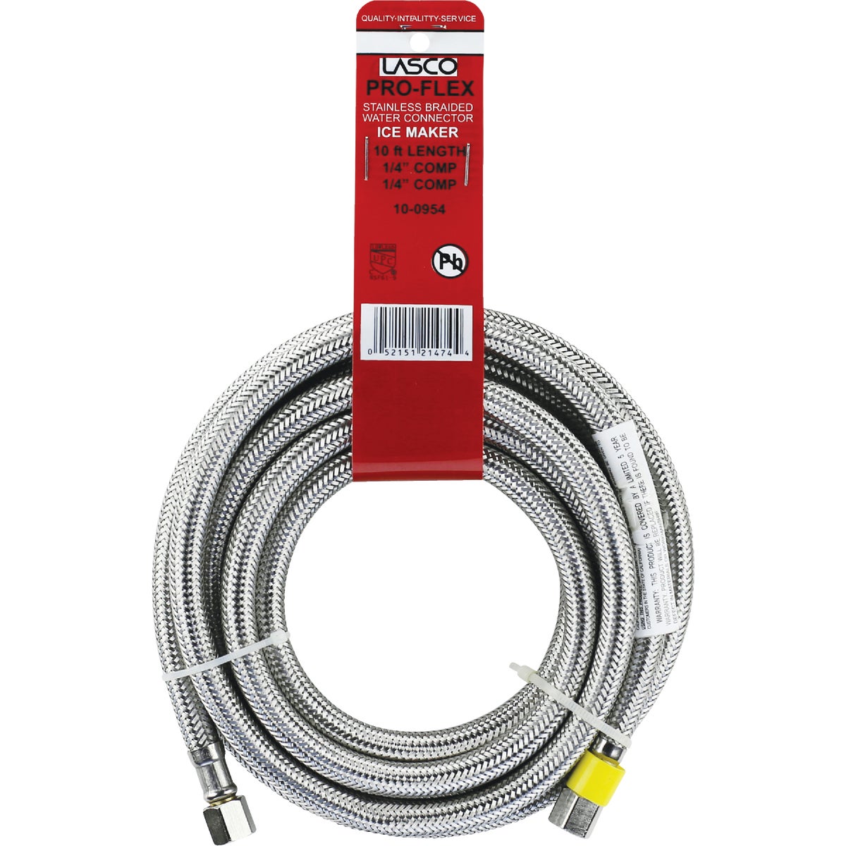 Lasco 1/4 In. x 1/4 In. x 10 Ft. Length Braided Supply Ice Maker Connector Hose