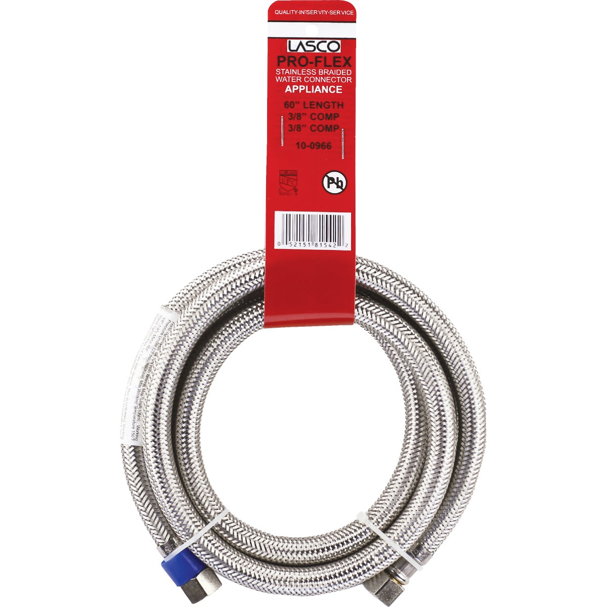 Lasco 3/8 In.C x 3/8 In.C x 60 In. L Braided Stainless Steel Flex Line Appliance Water Connector