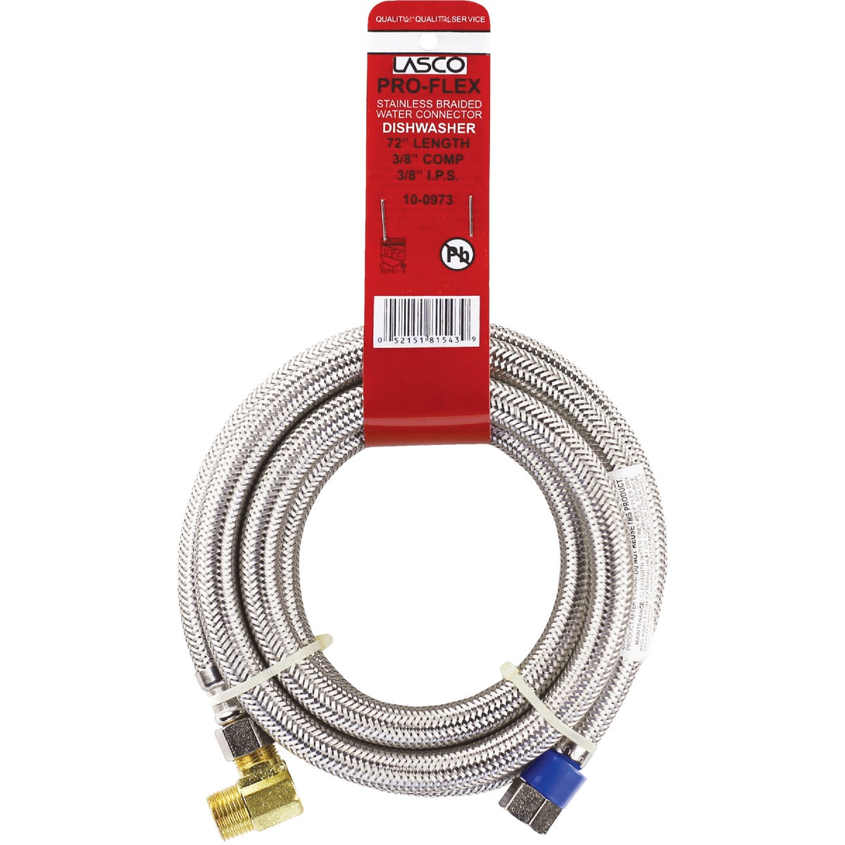 Lasco 3/8 In.C x 3/8 In.MIP Elbow x 72 In. L Braided Stainless Steel Flex Line Appliance Water Connector