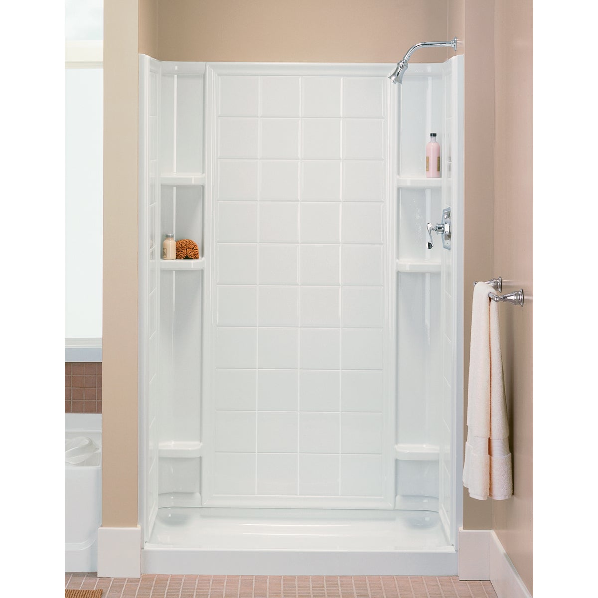 Sterling Ensemble 48 In. W x 34 In. D Center Drain Shower Floor & Base in White