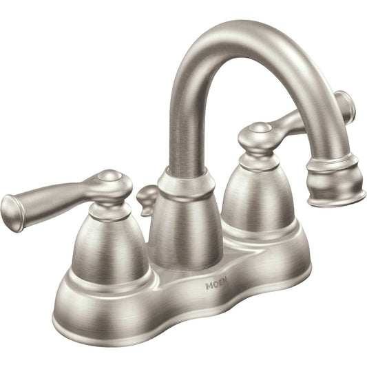 Moen Banbury Brushed Nickel 2-Handle Lever 4 In. Centerset Hi-Arc Bathroom Faucet with Pop-Up