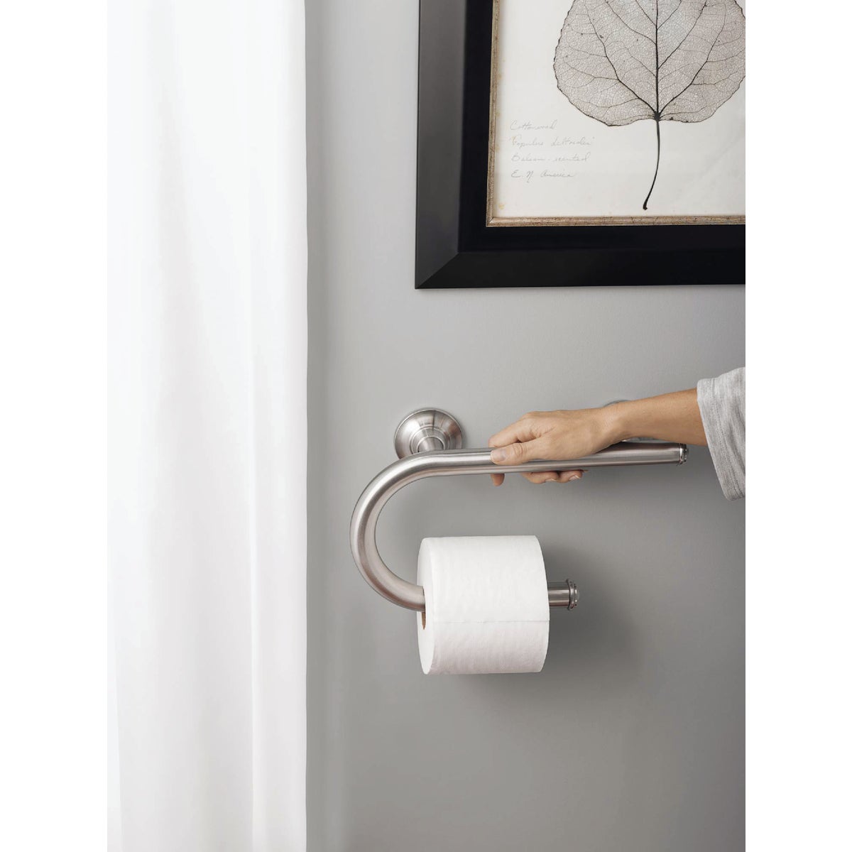 Moen 8 In. L x 1 In. Dia. Brushed Nickel Grab Bar with Paper Holder