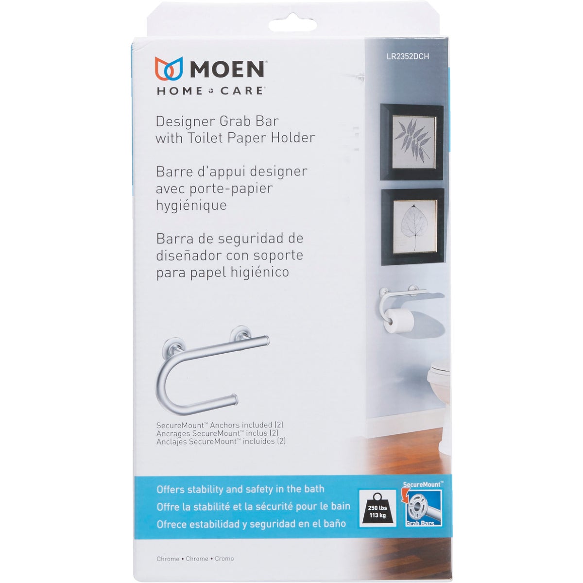 Moen 8 In. L x 1 In. Dia. Brushed Nickel Grab Bar with Paper Holder